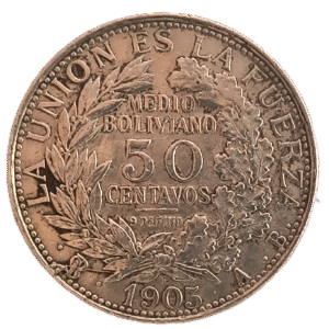 1/2 Boliviano Bolivia 1905 reverso