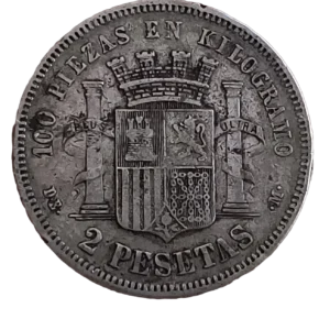2 Pesetas 1870 MBC con estrellas flojitas 18-73 reverso
