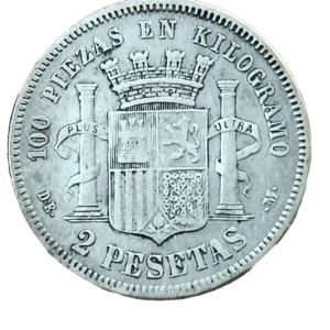 2 Pesetas 1870 BC+ con estrellas 18-75 flojitas reverso