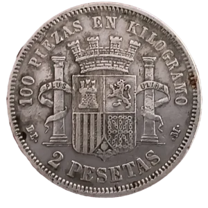 2 Pesetas 1870 18-73 MBC+/EBC- reverso
