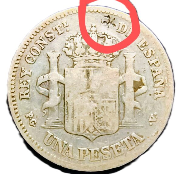 1 Peseta España 1894 BC (chopmark) - Imagen 2