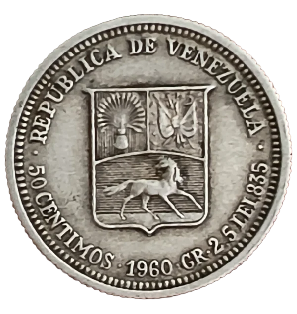 1/2 Bolívar Venezuela 1960 MBC+ - Imagen 2