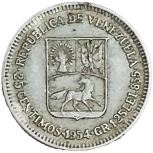 1/4 Bolívar Venezuela 1954 EBC+ reverso
