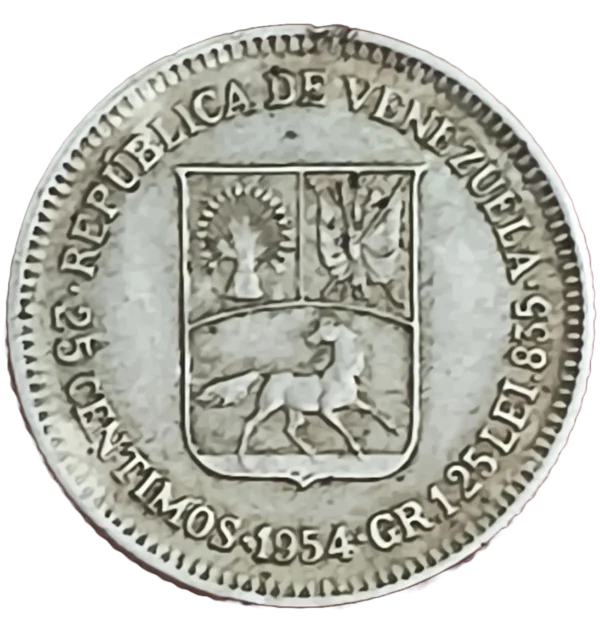 1/4 Bolívar Venezuela 1954 EBC+ - Imagen 2