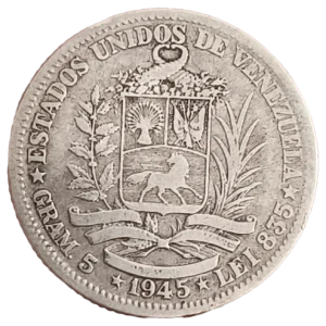 1 Bolívar Venezuela 1945 MBC- reverso