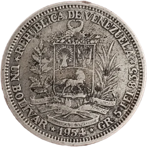 1 Bolívar Venezuela 1954 MBC+ reverso