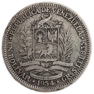 1 Bolívar Venezuela 1954 MBC- reverso