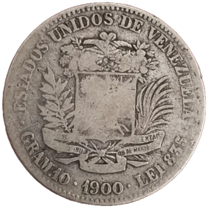 2 Bolívares Venezuela 1900 MBC reverso