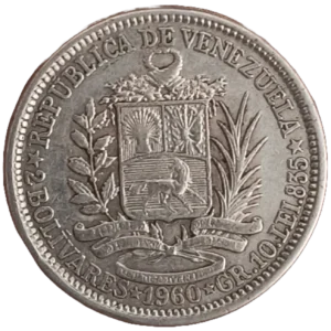 2 Bolívares Venezuela 1960 EBC+ reverso