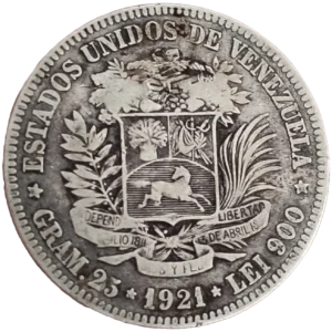 5 Bolívares Venezuela 1921 MBC- reverso
