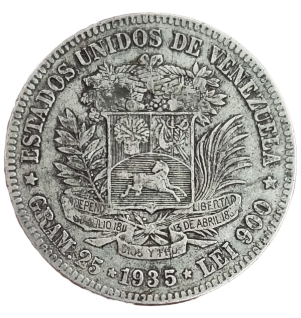 5 Bolívares Venezuela 1935 MBC+ - Imagen 2