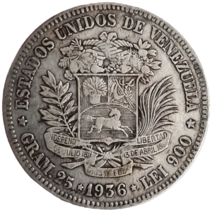 5 Bolívares Venezuela 1936 MBC+ reverso