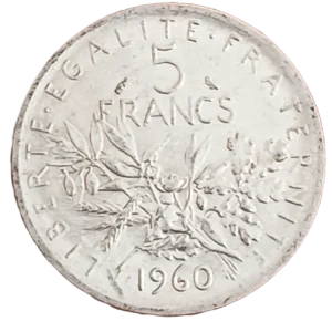 5 Francs Sembradora Francia Plata .835 12 g reverso