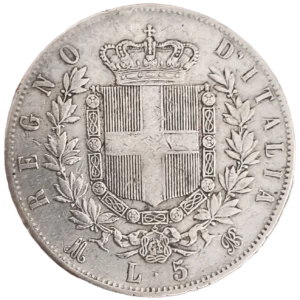 5 Liras 1874 Victor Emmanuel II MBC- reverso