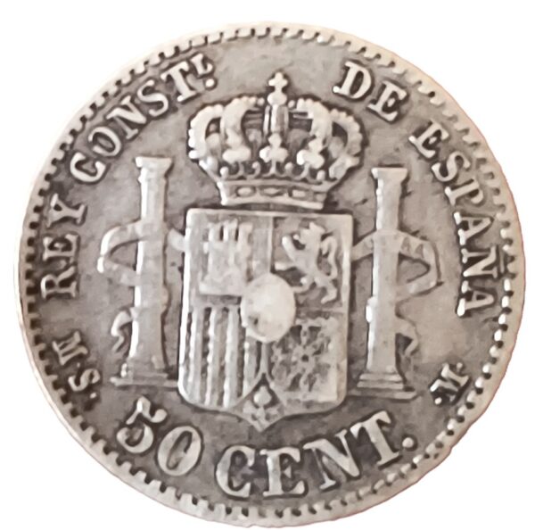 50 Céntimos de Peseta España 1880 MBC+ - Imagen 2