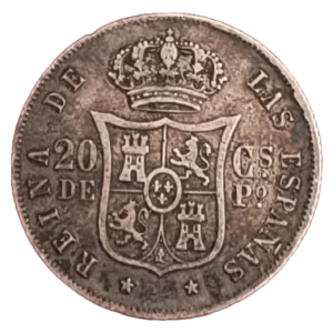 20 Centavos de Peso Filipinas 1868 Isabel II reverso