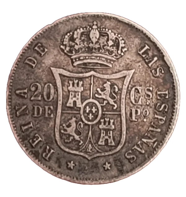 20 Centavos de Peso Filipinas 1868 Isabel II - Imagen 2