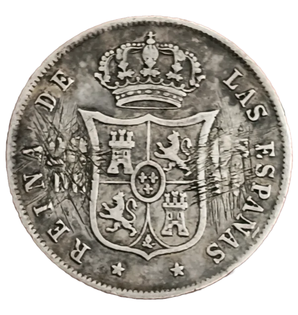 20 Centavos de Peso 1868 Filipinas Isabel II, Valor borrado - Imagen 3