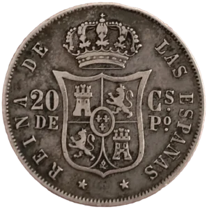 20 centavos de peso Filipinas 1868 Isabel II reverso
