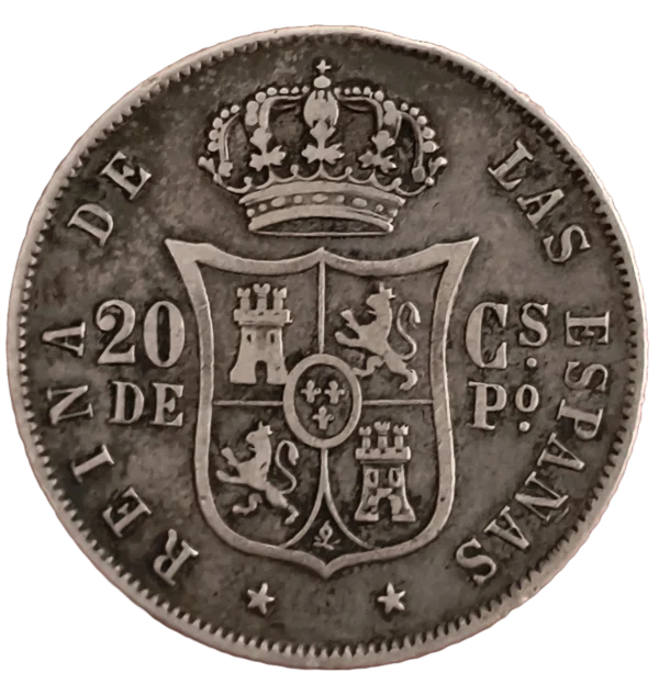 20 centavos de peso Filipinas 1868 Isabel II - Imagen 2