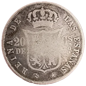 20 centavos de peso 1865 Isabel II reverso