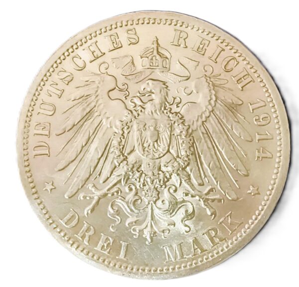 3 Mark Alemania William II 1914 A AU/EBC+ - Imagen 2