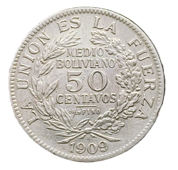 1/2 Boliviano Bolivia 1909 XF/EBC-