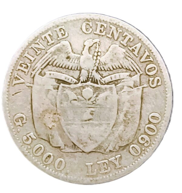 20 Centavos Colombia 1913 VF/MBC- - Imagen 2