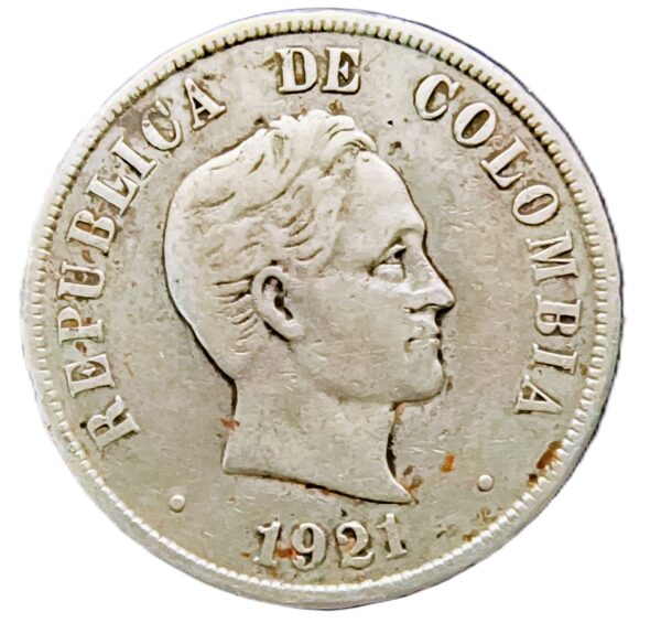 50 Centavos Colombia 1921 VF/MBC-