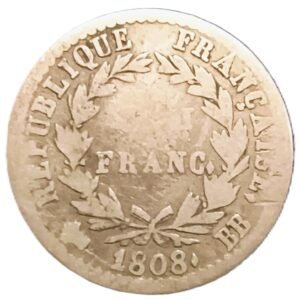 Demi Francs Francia Napoleón 1808 BB BC+/F reverso