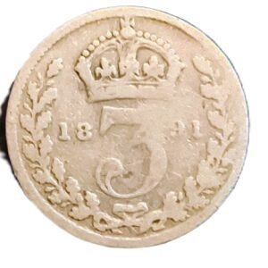 3 Pence Inglaterra 1891 VF/MBC reverso