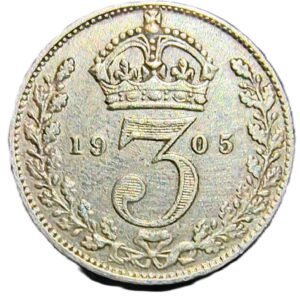 3 Pence Inglaterra 1905 XF reverso