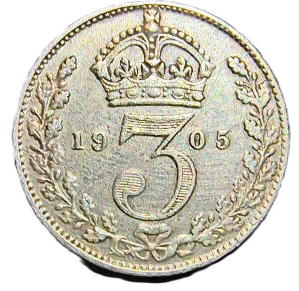 3 Pence Inglaterra 1905 AU/EBC - Imagen 2