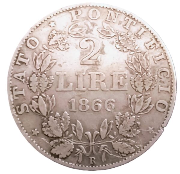 2 Liras Italia 1866 Pio IX VF/MBC - Imagen 2