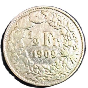 1/2 Francs Suiza 1909 VF/MBC reverso