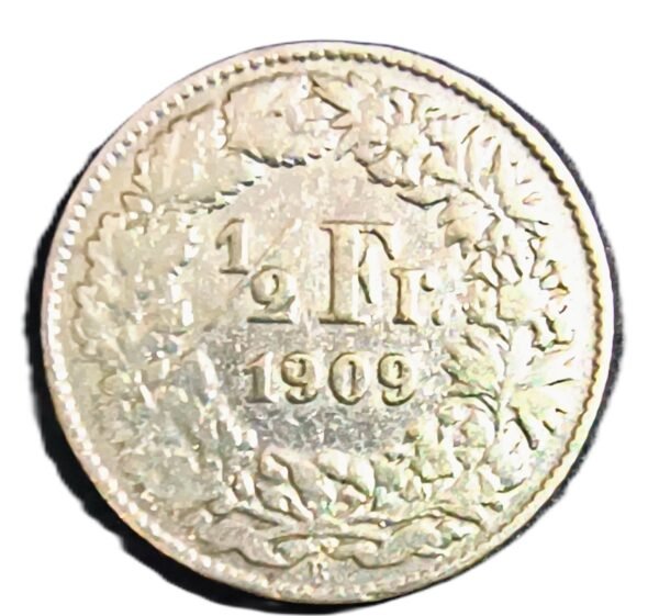 1/2 Francs Suiza 1909 VF/MBC - Imagen 2