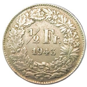 1/2 Francs Suiza 1945 VF/MBC reverso