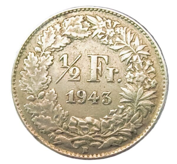 1/2 Francs Suiza 1945 VF/MBC - Imagen 2
