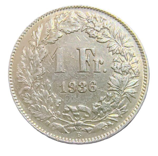 1 Franc Suiza 1936 AU/EBC - Imagen 2