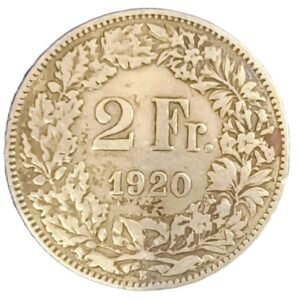 2 Francs Suiza 1920 VF/MBC reverso