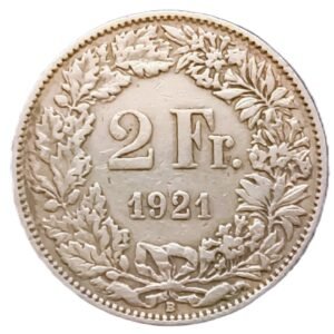 2 Francs Suiza 1921 VF/MBC reverso