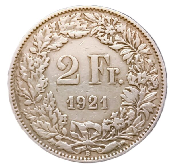 2 Francs Suiza 1921 VF/MBC - Imagen 2