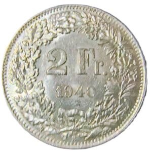 2 Francs Suiza 1940 AU/EBC reverso