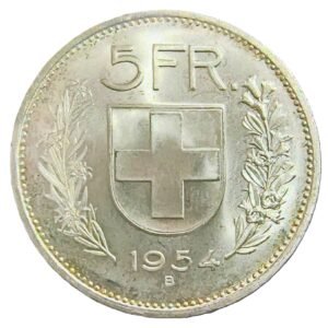 5 Francs Suiza 1954 EBC+/AU reverso