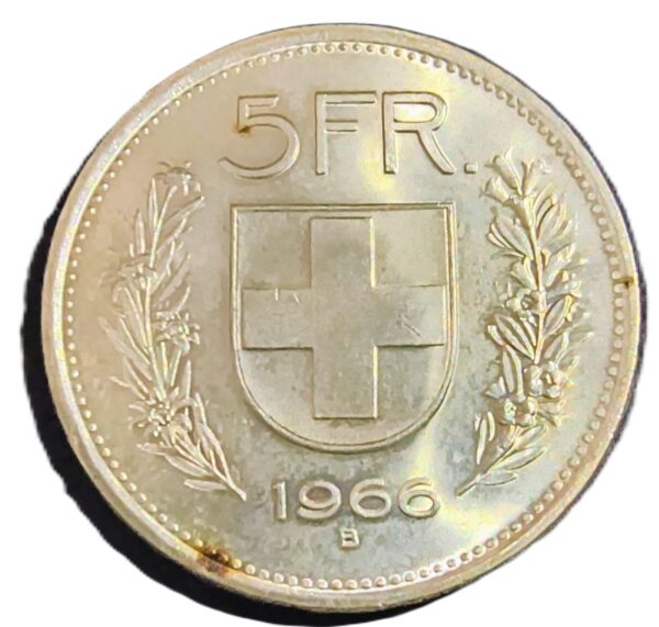 5 Francs Suiza 1966 Plata EBC - Imagen 2