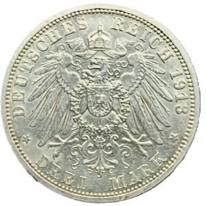 3 Mark William II 1913 J AU/EBC+ reverso