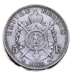 5 Francs 1870 Napoleón III Francia VF reverso