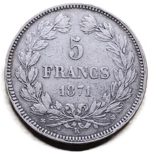 5 Francs 1871 Ceres Francia XF reverso