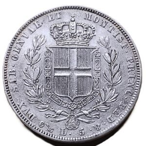 5 Liras 1837 Carlo Alberto XF+ reverso