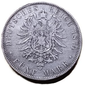 5 Mark 1874 Ludwig II Alemania VF reverso